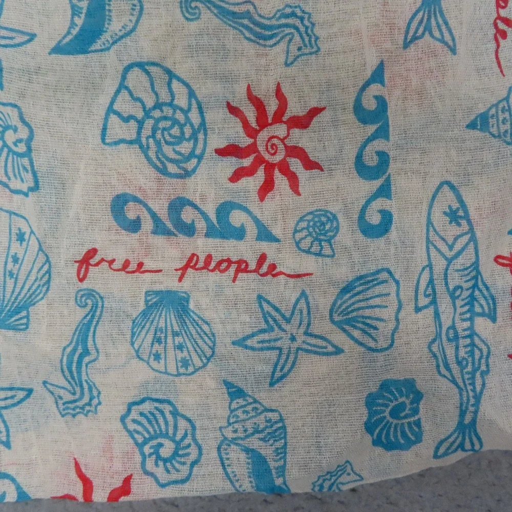 Free People Nautical Seashell Print Gauze Tote Bag Reusable Shopper Blue Red - Picture 4 of 8